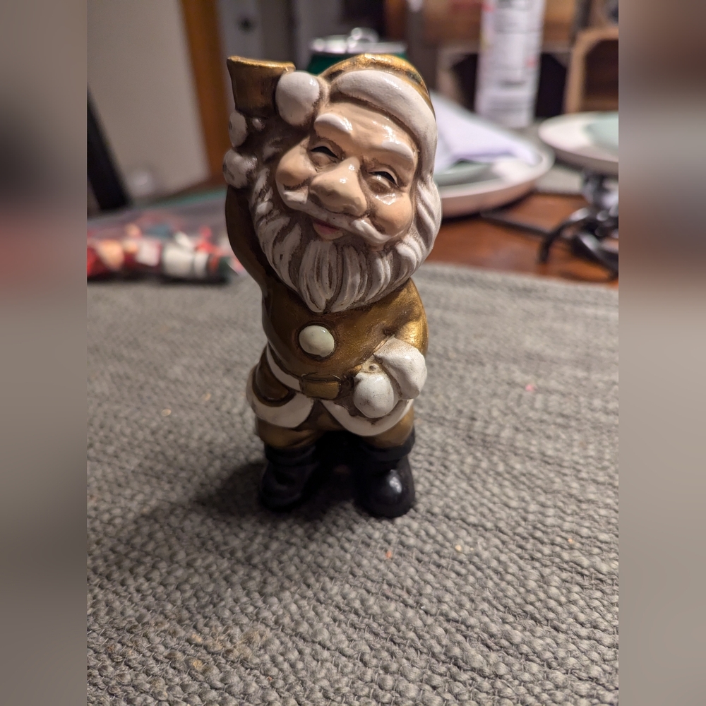 Vintage 1950's  Ceramic Santa Elf Figurines Gold Clothes